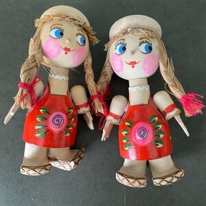 Vintage Russian Wooden Doll Girl
Handmade Wobbly Legged 5.5 set of 2.  #15